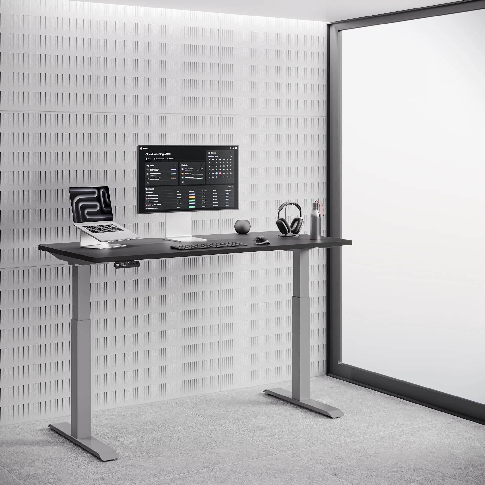 Navodesk® Pro Standing Desk Grey 150 Cm X 76 Cm Matte Black