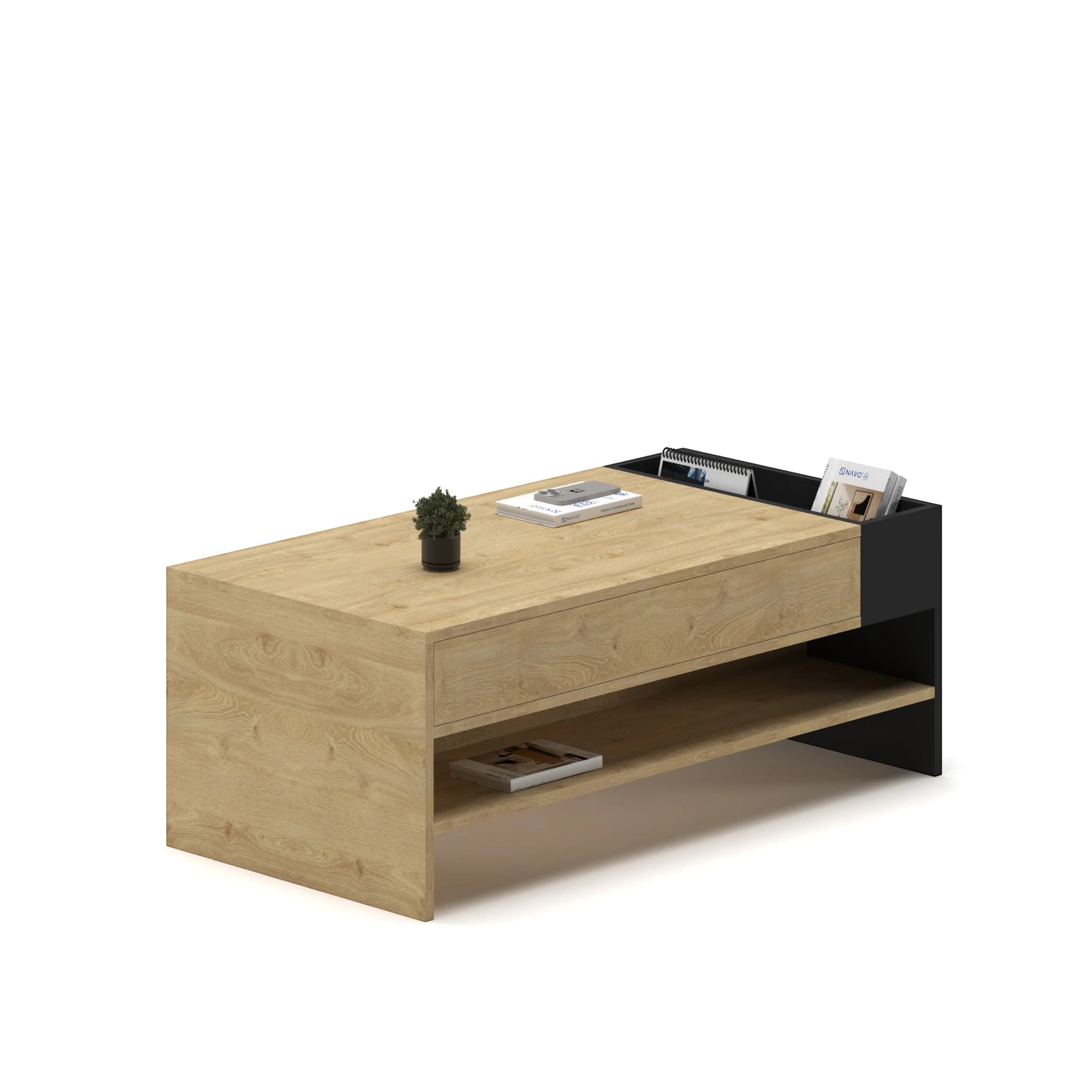 Navo® Slate CoffeeTable With Storage Black Oak 2